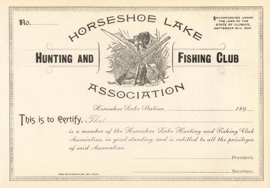 Horseshoe Lake Hunting and Fishing Club Association  - Membership Certificate