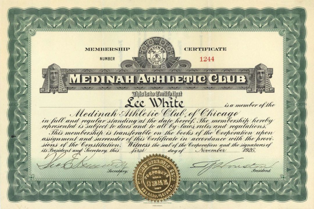 Medinah Athletic Club - Sports Membership Certificate