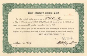 West Medford Tennis Club - $50 Bond