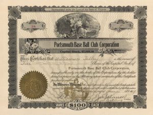 Portsmouth Base Ball Club Corp. - Stock Certificate