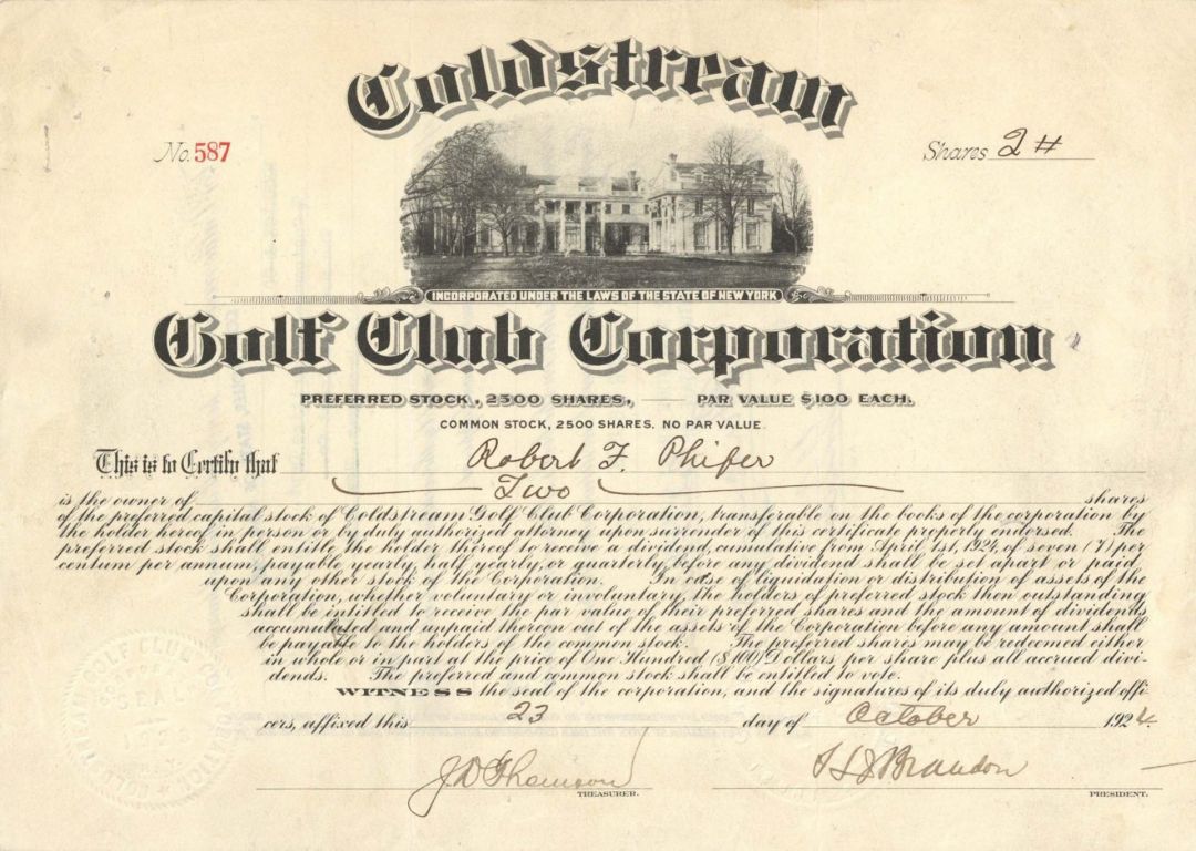 Coldstream Golf Club Corp. - Sports Stock Certificate
