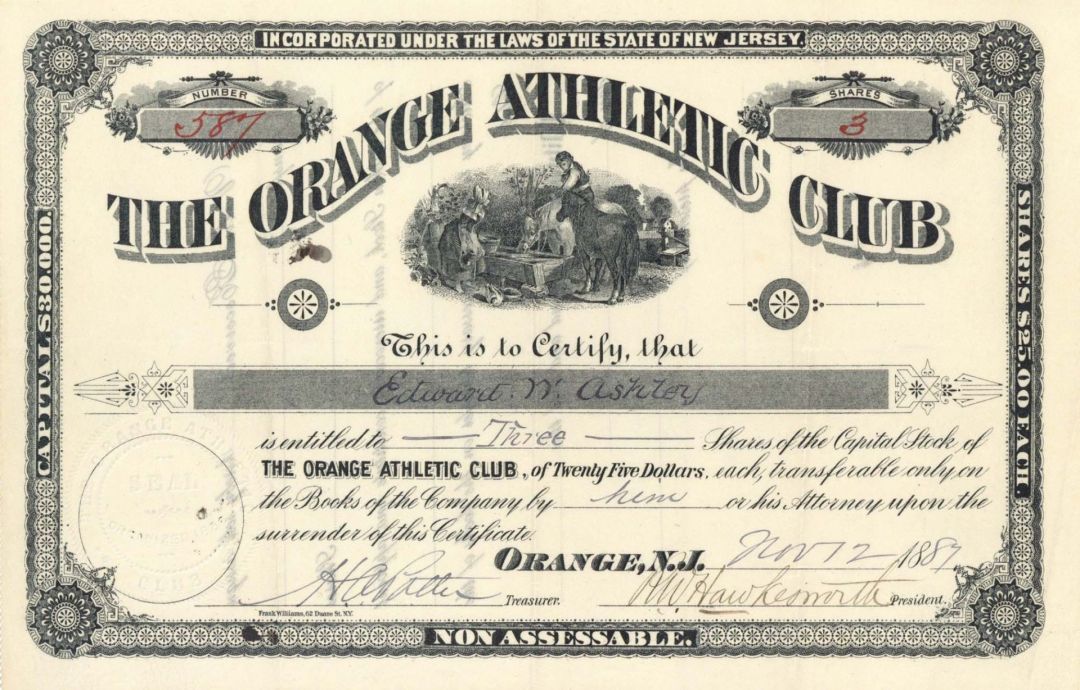 Orange Athletic Club - Stock Certificate