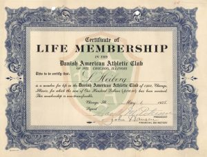 Danish American Athletic Club - Membership Certificate