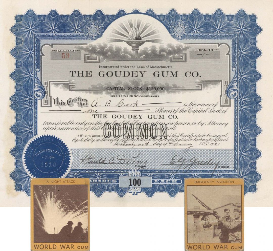 Goudey Gum Co. - Famous Sports Card & Gum Company Stock Certificate