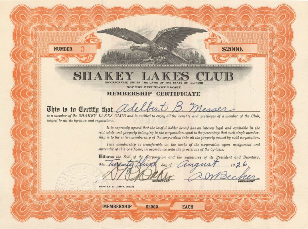 Shakey Lakes Club - Membership Certificate