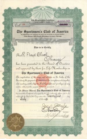 Sportsmen's Club of America - Membership Certificate