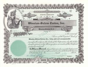 Winston-Salem Twins, Inc. - Unissued Stock Certificate