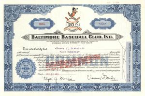 Baltimore Baseball Club, Inc. - Stock Certificate
