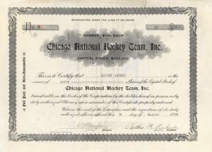 Chicago National Hockey Team, Inc. - Sports Stock Certificate