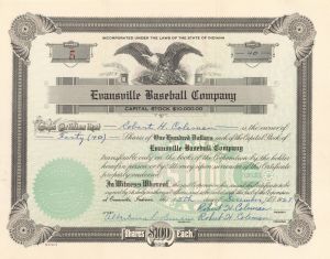 Evansville Baseball Co. - 1927 dated Stock Certificate