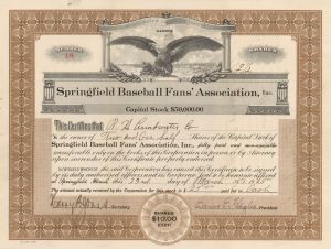 Springfield Baseball Fans' Assoc. -  1925 dated Stock Certificate