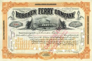Hoboken Ferry Co. - Orange Issued to Lehman Brothers - 1897 dated Shipping Stock Certificate