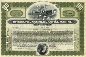 International Mercantile Marine Co. - Company that Made the Titanic - 1915-20's dated Shipping Stock Certificate