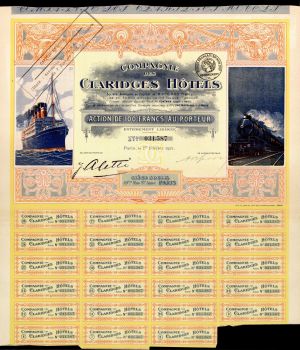 Compagnie des Claridges Hotels - Stock Certificate