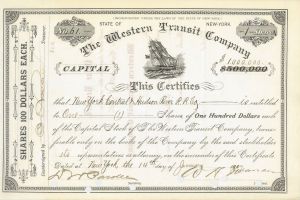 Western Transit Co. - 1880's Unissued Shipping Stock Certificate