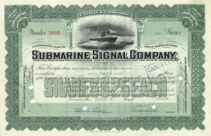 Submarine Signal Co. - 1923-1939 dated Stock Certificate