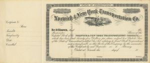 Norwich and New York Transportation Co. - Unissued Stock Certificate 