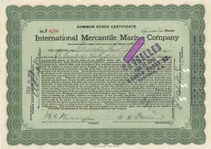 Titanic Stock signed with high share amounts - International Mercantile Marine - 1915  dated Stock Certificate