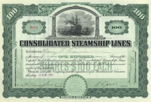 Consolidated Steamship Lines - 1907 dated Stock Certificate - Gorgeous Design