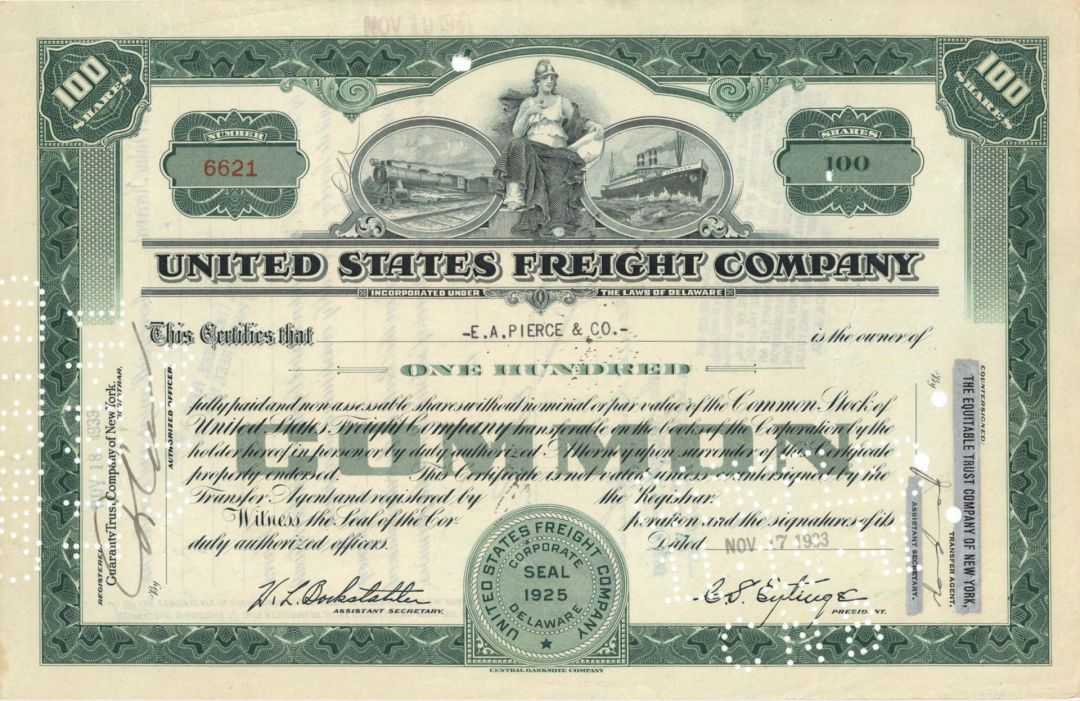 United States Freight Co. - 1933 or 1936 dated Stock Certificate