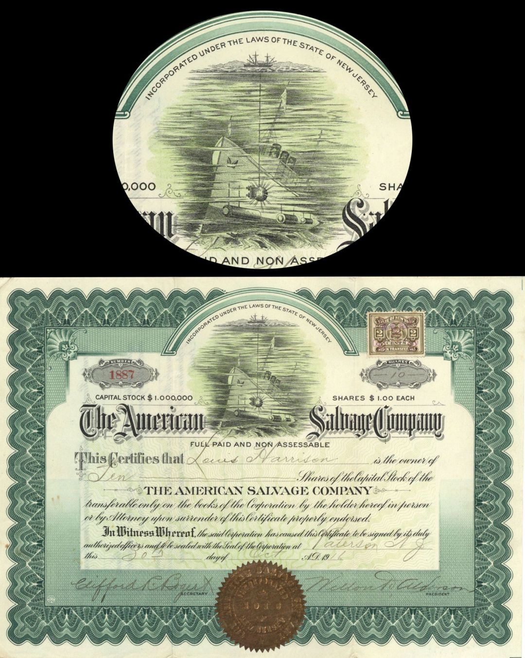 American Salvage Co. - Gorgeous Underwater Vignette - 1907-1917 dated Stock Certificate