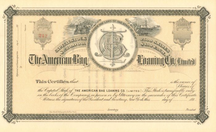 American Bag Loaning Co. (Limited) - Stock Certificate