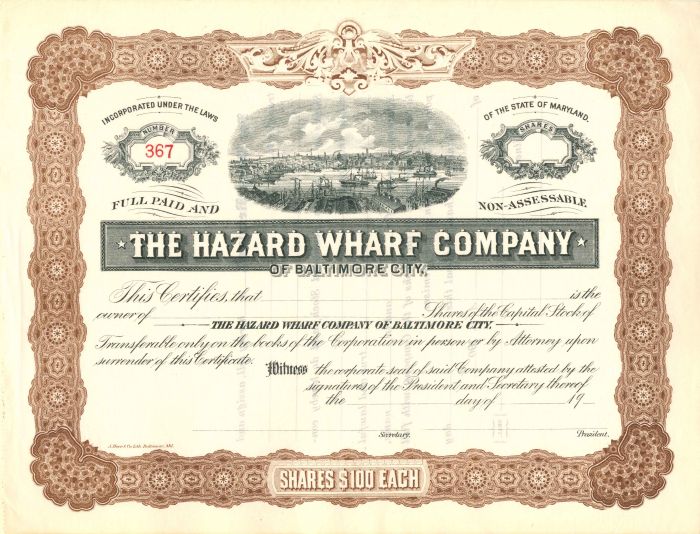 Hazard Wharf Co. - Stock Certificate