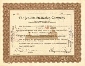 Jenkins Steamship Co. - Stock Certificate