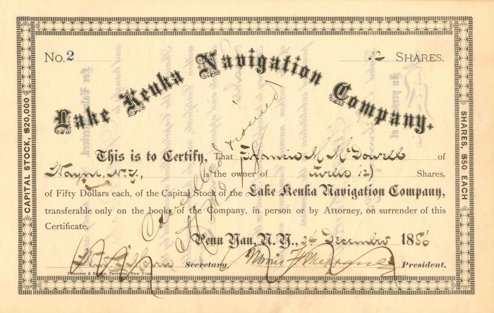 Lake Keuka Navigation Co. - Shipping Stock Certificate