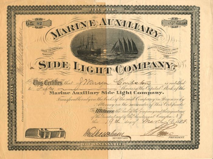 Marine Auxiliary Side Light Co. - Stock Certificate