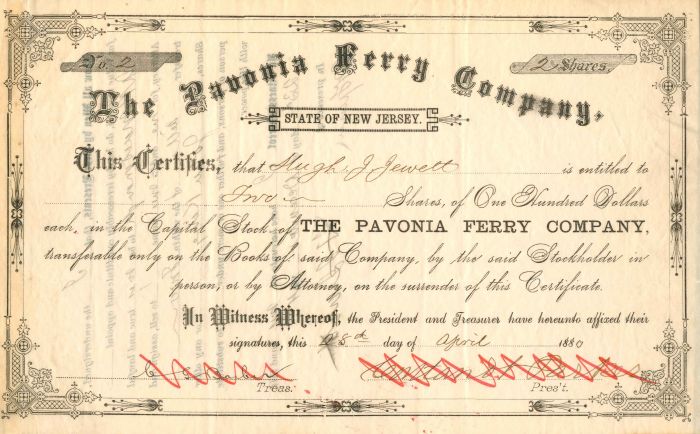 Pavonia Ferry Co. - Stock Certificate