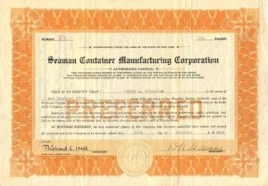 Seaman Container Manufacturing Corporation - Stock Certificate