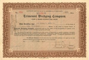 Trimount Dredging Co. - Stock Certificate