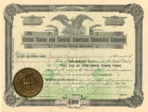 United States and Cental American Steamship Co. - Stock Certificate