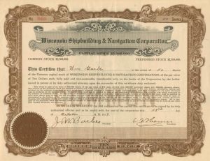 Wisconsin Shipbuilding and Navigation Corporation - Stock Certificate