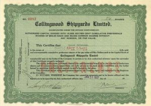 Collingwood Shipyards Limited - Stock Certificate