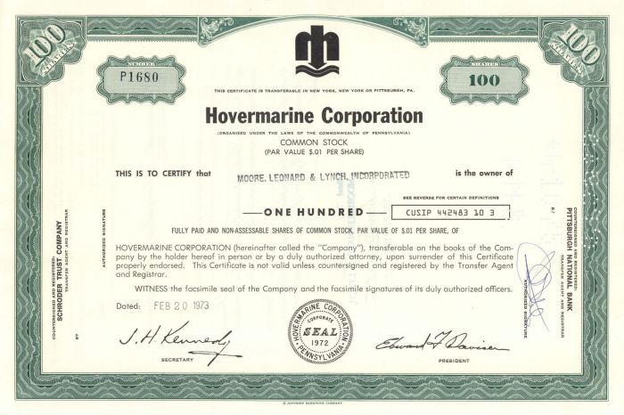 Hovermarine Corporation - Stock Certificate