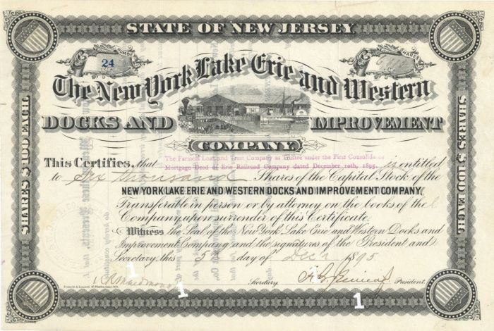 New York Lake Erie and Western Docks and Improvement Co. - Shipping Stock Certificate