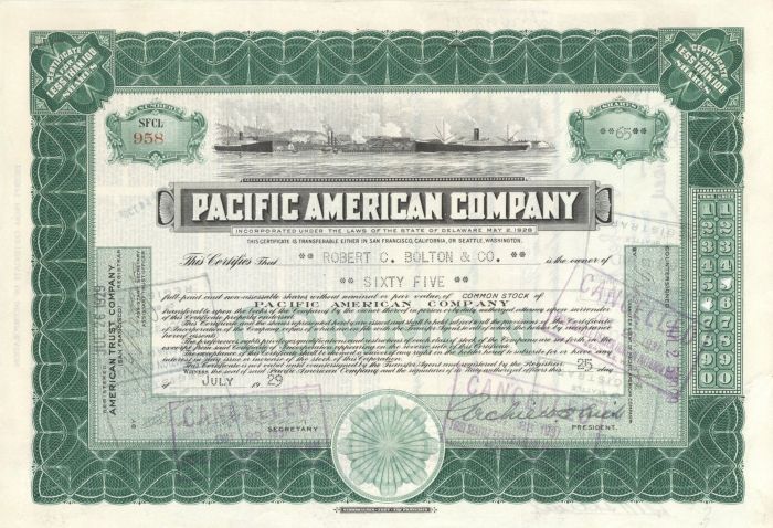 Pacific American Co. - Shipping Stock Certificate