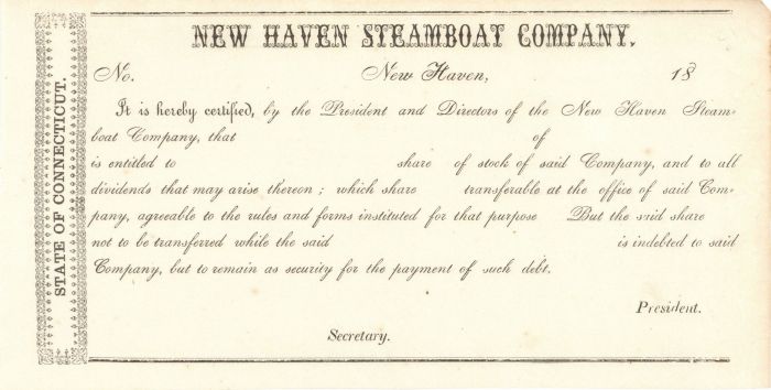 New Haven Steamboat Co. - Stock Certificate