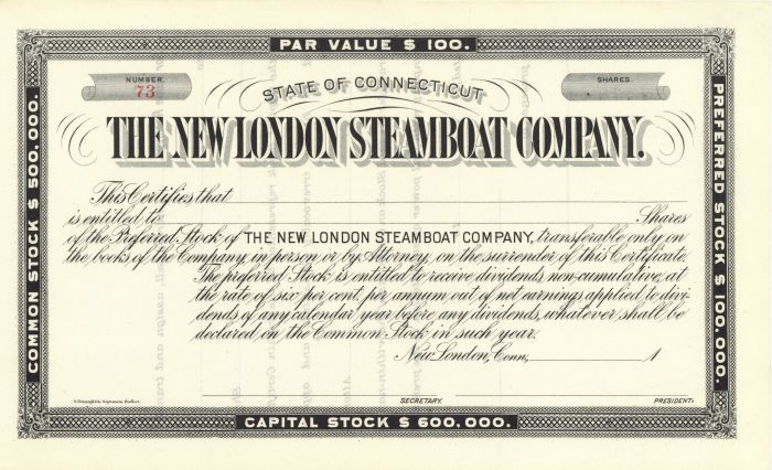 New London Steamboat Co. - Stock Certificate