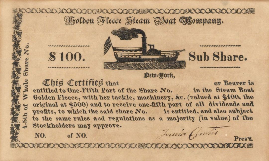Golden Fleece Steam Boat Co. - Stock Certificate