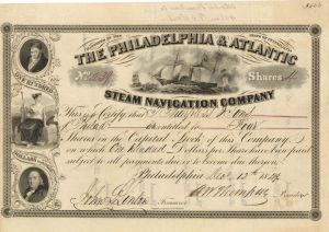 Philadelphia and Atlantic Steam Navigation Co. - Shipping Stock Certificate