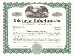 Walnut Street Marine Corp. - Unissued Stock Certificate