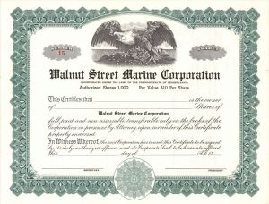 Walnut Street Marine Corp. - Philadelphia, Pennsylvania Unissued Stock Certificate
