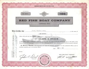Red Fish Boat Co. - 1961 Shipping Stock Certificate