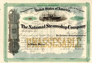 National Steamship Co. - Unissued Stock Certificate