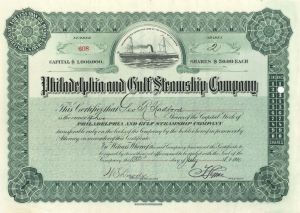 Philadelphia and Gulf Steamship Co.  - 1910 dated Stock Certificate