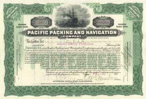 Pacific Packing and Navigation Co. -  1902 dated Stock Certificate