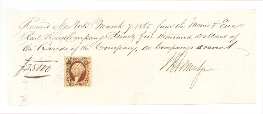 Receipt with Revenue Stamps - 1865 dated Americana - Stamps